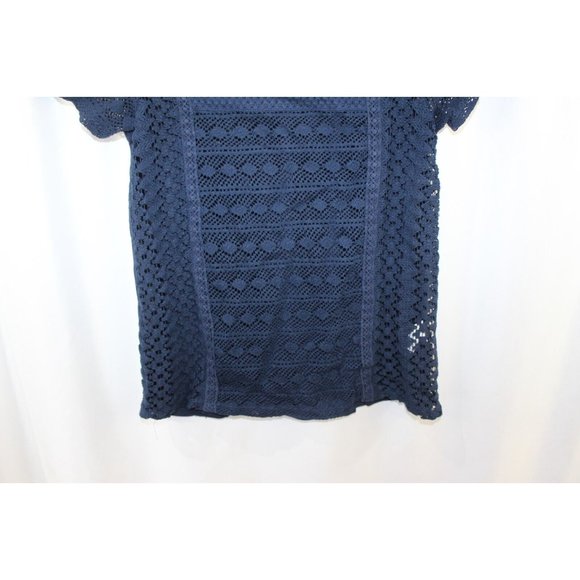 Lucky‎ Brand Womens Blue Crochet Lace Short Sleeve Top S - Picture 3 of 5